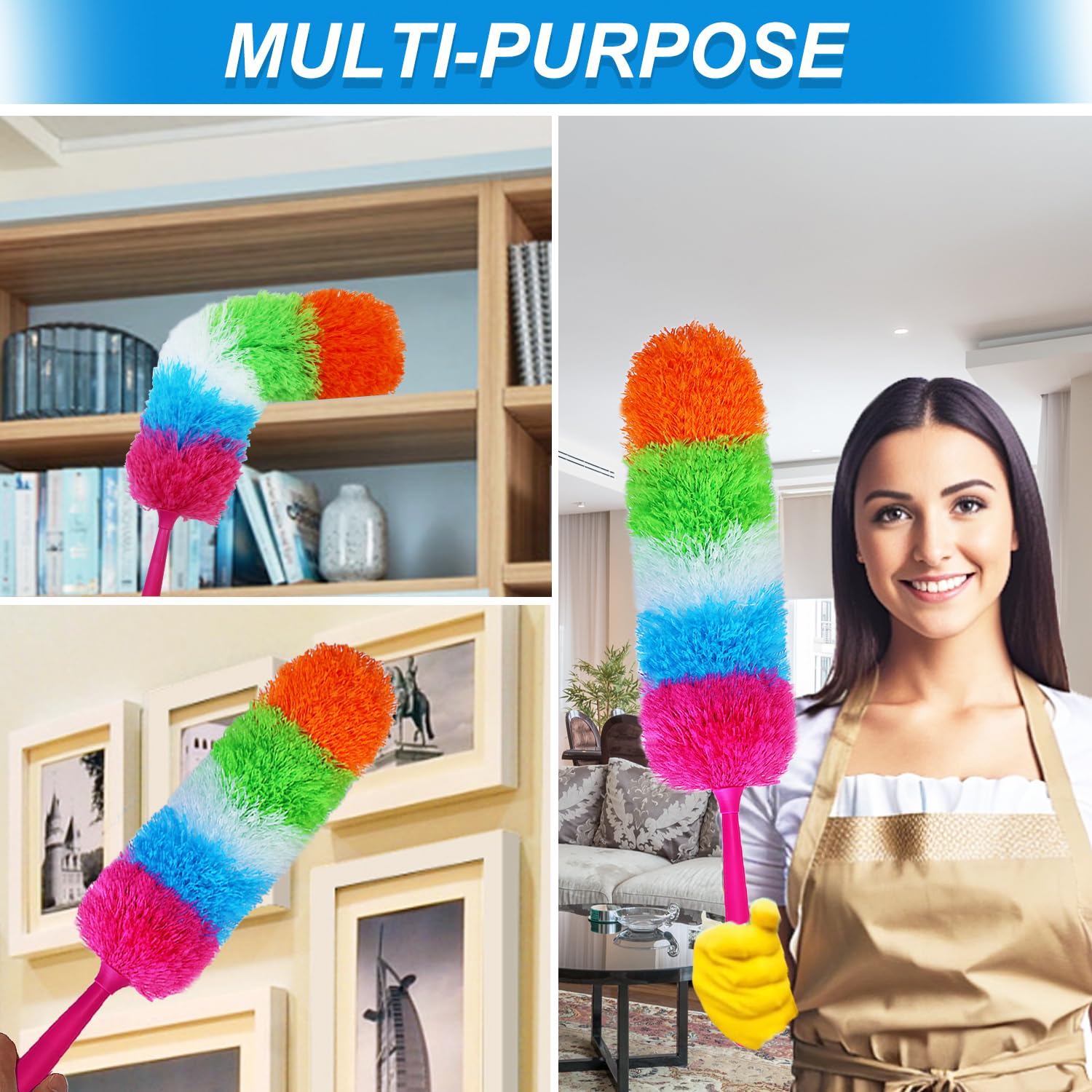 HTOOLPRO 20-Inch Microfiber Hand Duster, Car Interior Detailing Duster, Rainbow Feather Duster for Car, Home, Office Cleaning