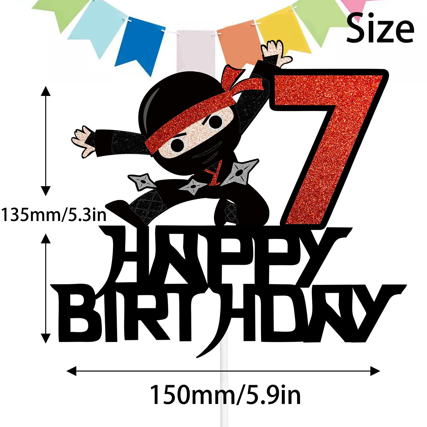 7th Happy Birthday Cake Topper Kung FU Ninja Themed Karate Boy Girl Glitter Party Cake Decorations