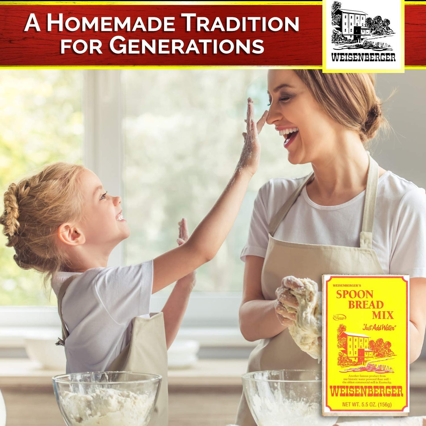 Weisenberger Spoon Bread Mix - Authentic, Old Fashioned, Southern Style Corn Bread Mix - Made From Non GMO Cornmeal - Traditional Cast Iron Spoonbread, Cornbread Muffin Mix - 5.5 Oz
