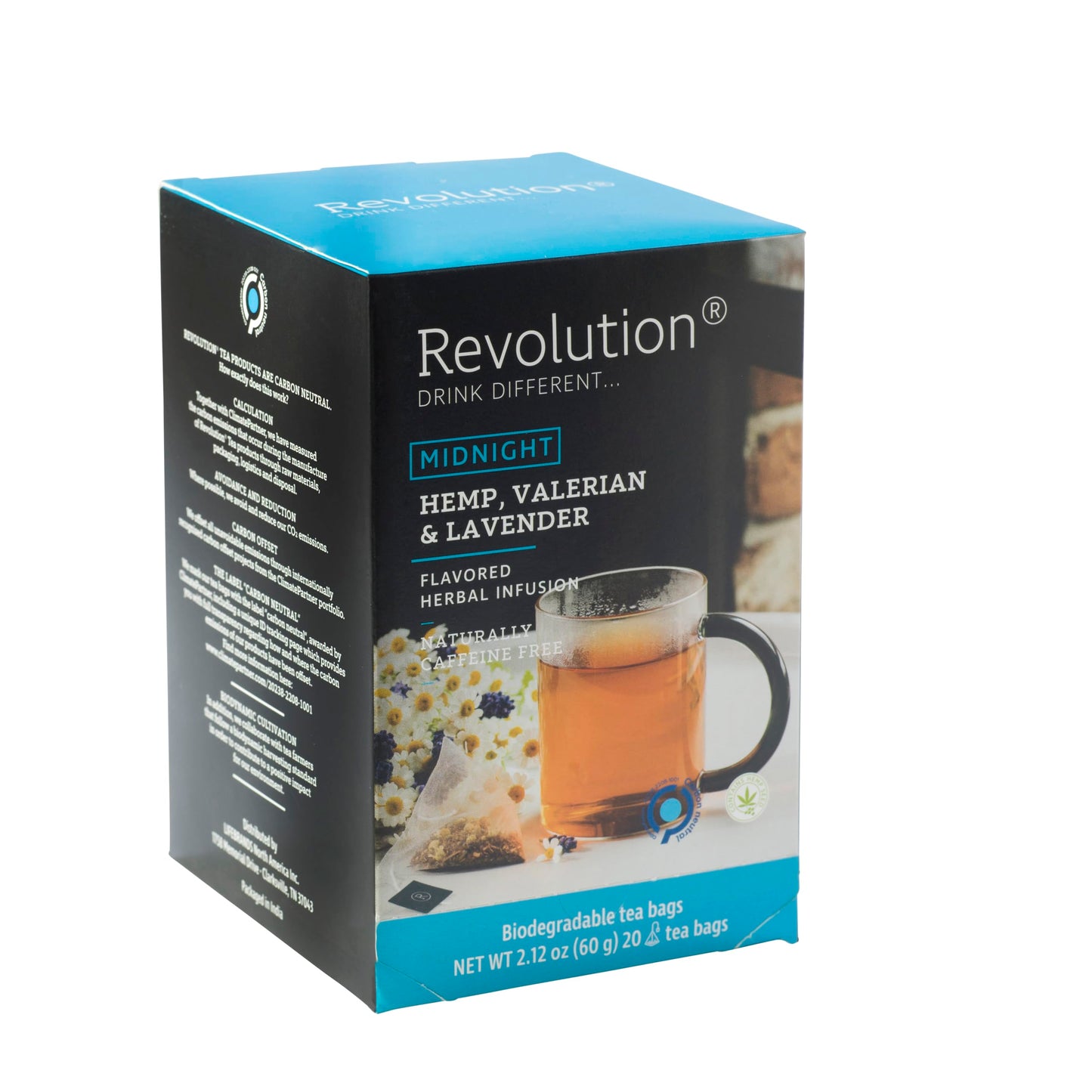 Revolution Tea MIDNIGHT Hemp, Valerian & Lavender Hemp Tea - Relaxing Blend for Tranquil Nights - 20 Count