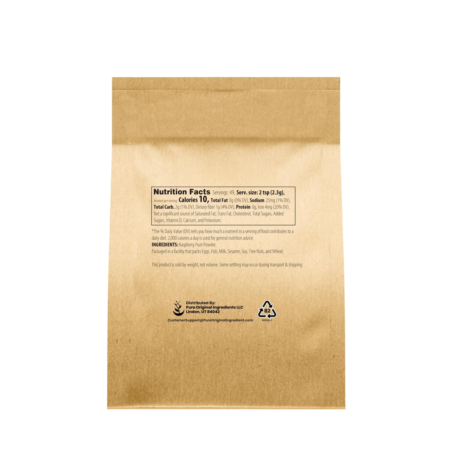 Pure Original Ingredients Raspberry Fruit Powder (4oz) Gluten-Free, Great in Smoothies & Desserts