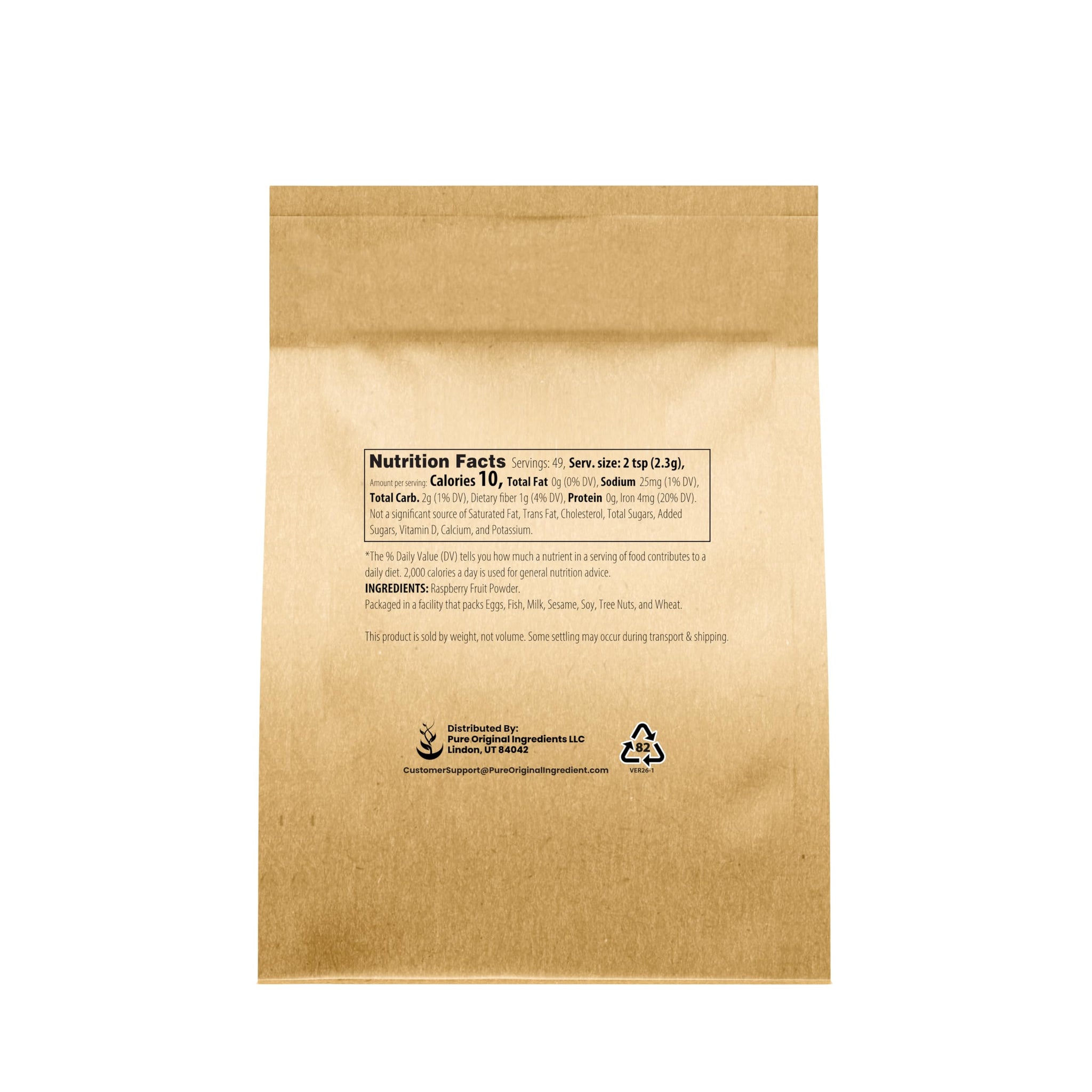 Pure Original Ingredients Raspberry Fruit Powder (4oz) Gluten-Free, Great in Smoothies & Desserts