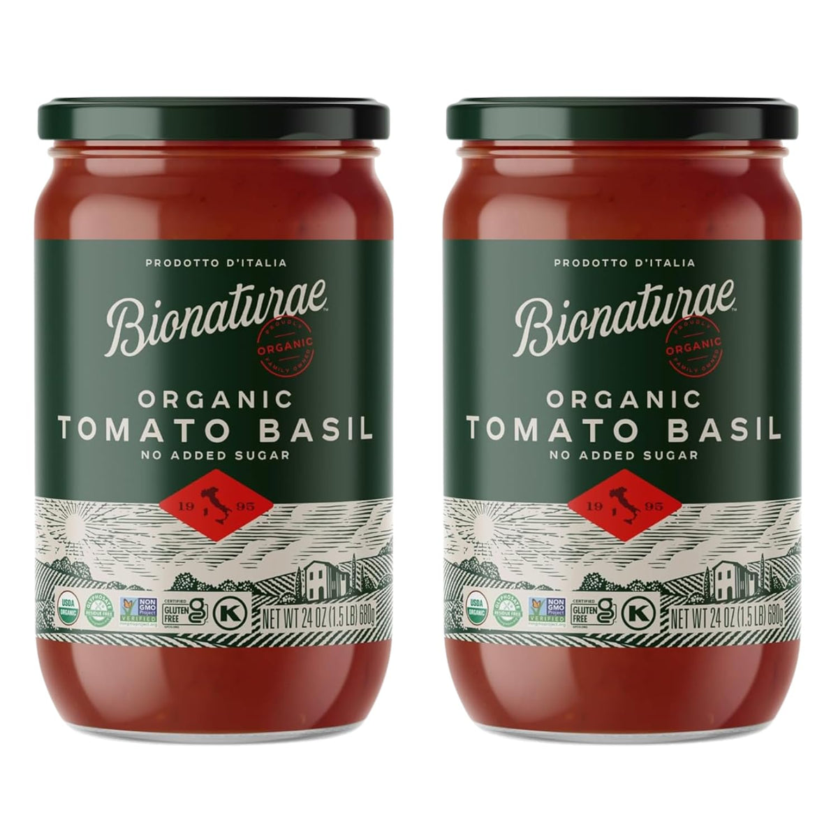 Bionaturae Organic Tomato Basil Pasta Sauce, Pizza, 24 Oz Jar (2 Pack)