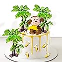 11 PCS Monkey Cake Topper with Coconut Trees Banana Cake Decoration for Jungle Safari Animal Themed Birthday Baby Shower Party Supplies