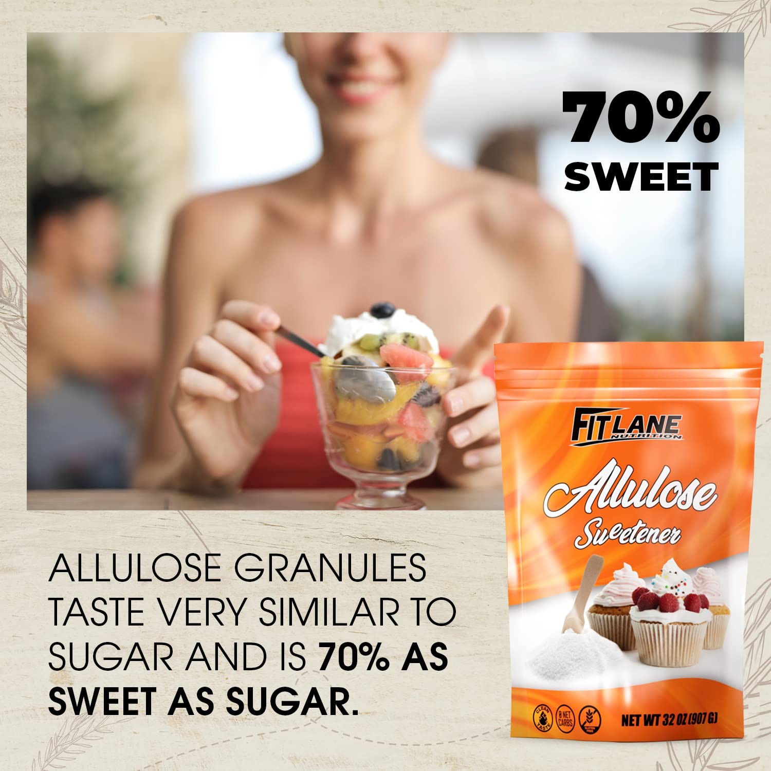 Allulose Sweetener 2 LBS - Pure Low Calorie Zero Net Carb Powder - Natural Keto Sugar Substitute With No Aftertaste - Perfect for Baking