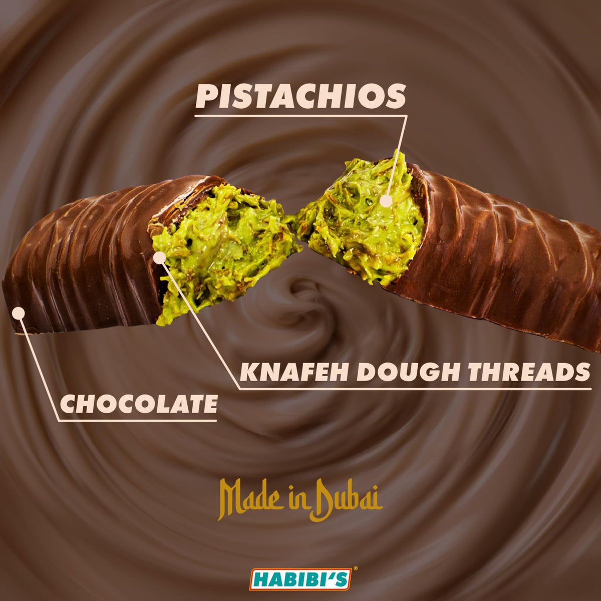 Habibi’s - Dubai Chocolate Bar | Authentic Middle Eastern Dessert | Gourmet Chocolate Pistachio Treat | Premium Pistachio Cream Filling | Made in
