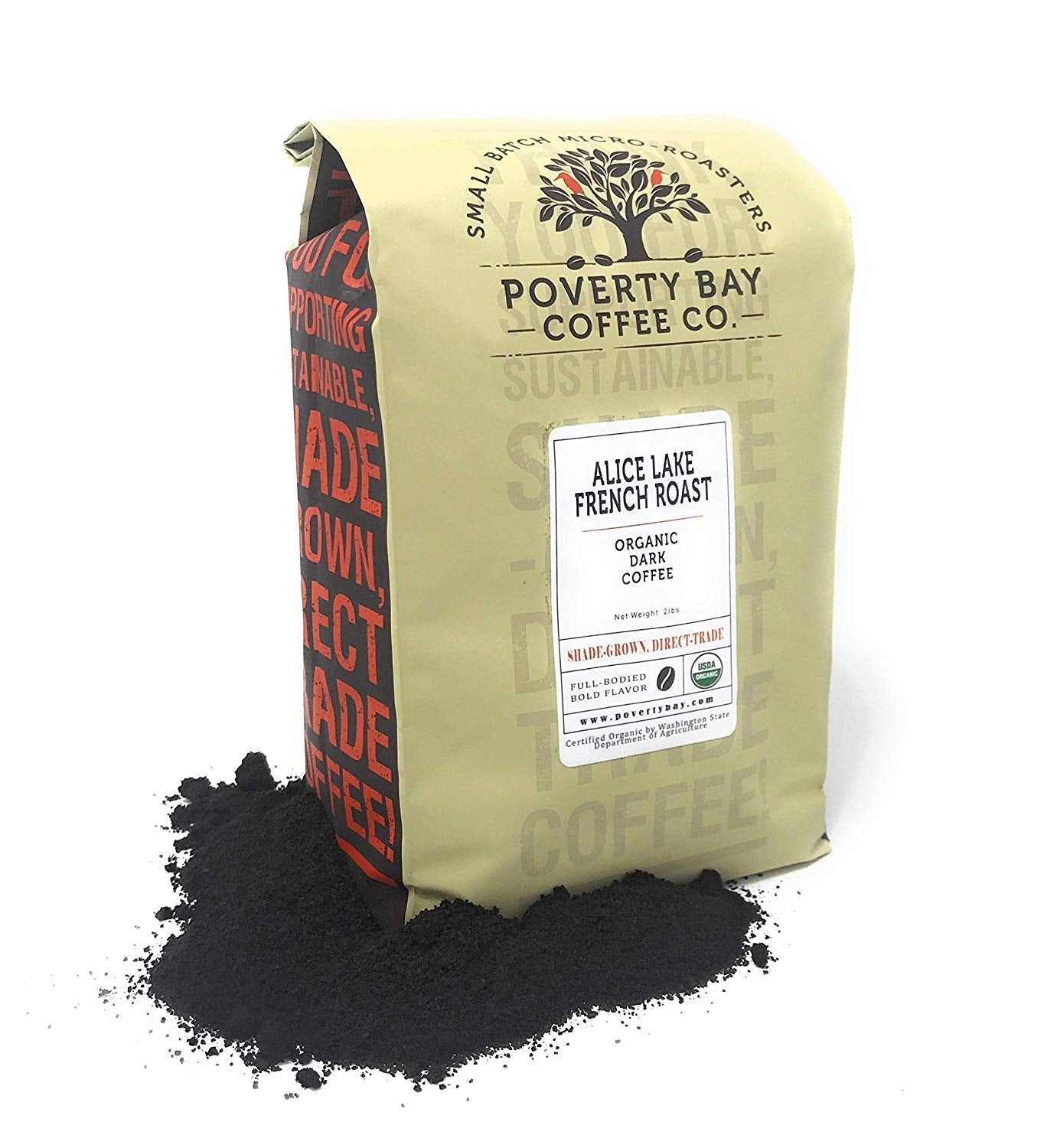 Alice Lake Organic Dark Roast Ground Coffee Beans - Freshly Roasted by Poverty Bay Coffee Company, 2lb Bag