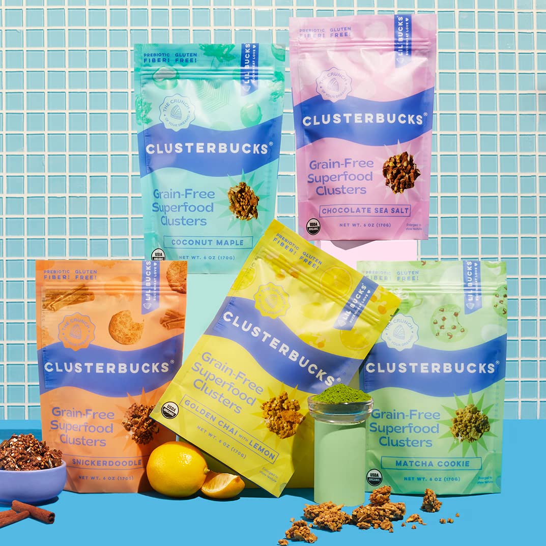 Clusterbucks Grain-Free Superfood Clusters made with Sprouted Buckwheat and Adaptogens, Gluten Free Snack (Variety, 5 Pack)