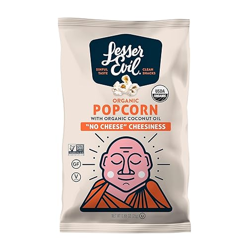 Lesser Evil LSN00862 Organic Popcorn, No Cheese Cheesiness, 0.88 oz., 18/Carton