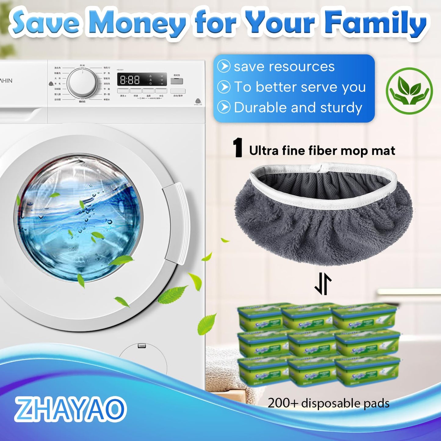 ZHAYAO 6 Pcs Reusable Microfiber Mop Pads Compatible with Swiffer Sweeper, Dry Sweeping Cloths & Wet Mopping Cloths, Washable Pads
