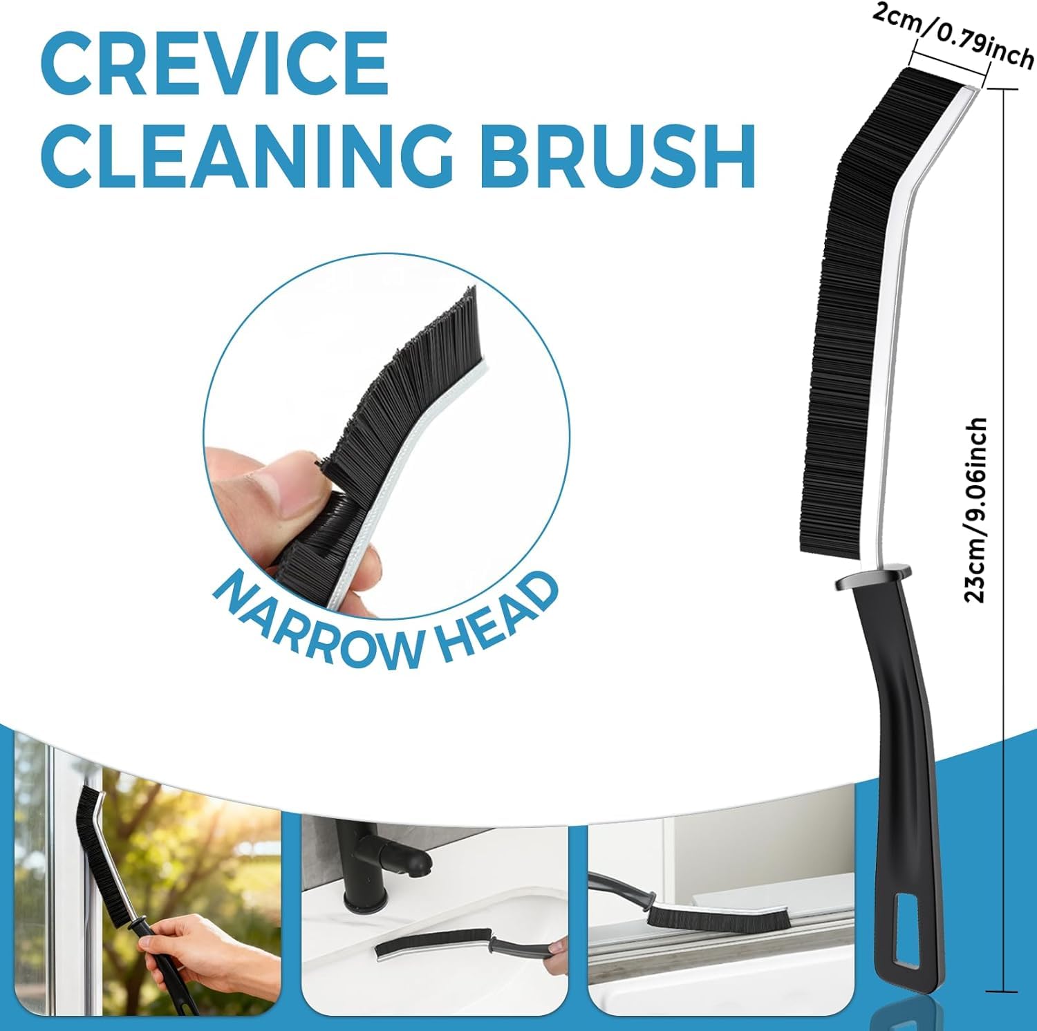 3 Pcs Black Crevice Cleaning Brush Hard Bristle Gap Cleaner for Home Kitchen Bathroom Window Track Sink Tile Seam
