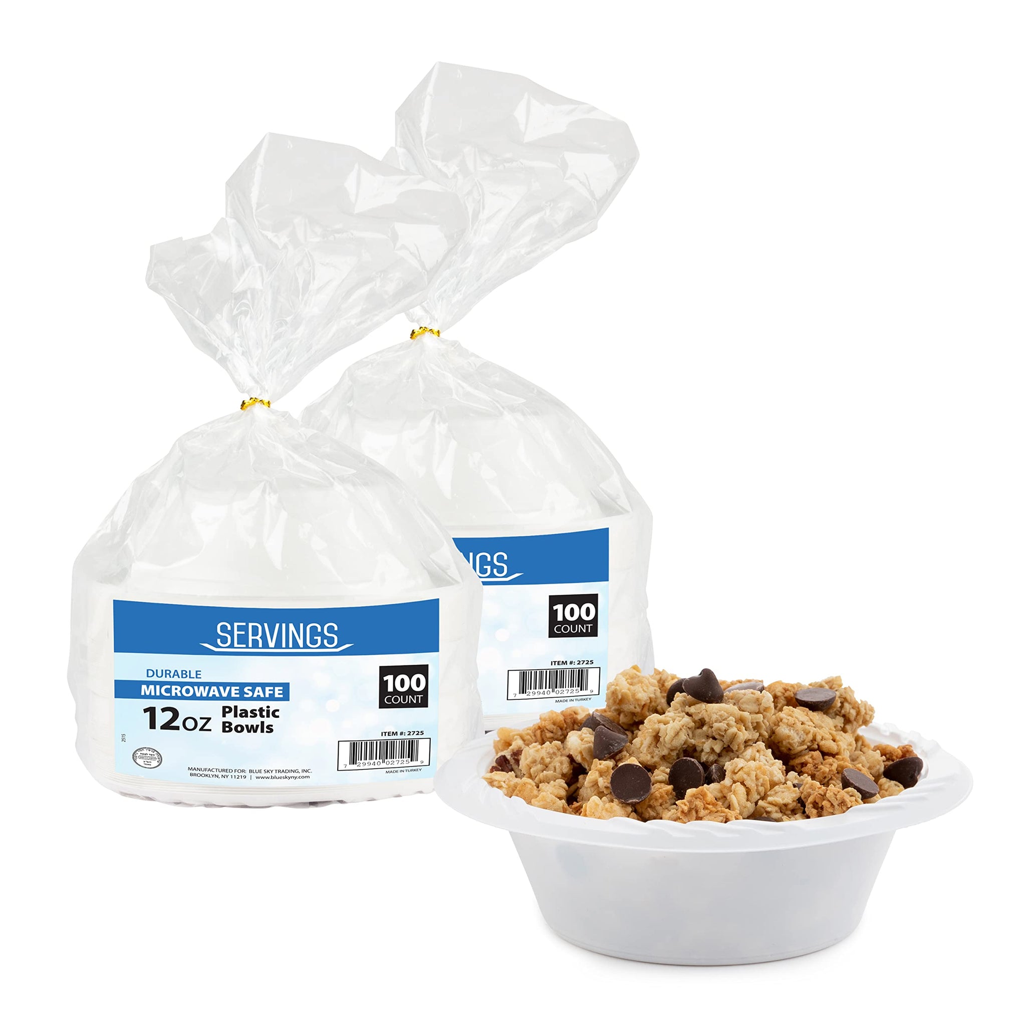 2 Pack of 100 Count - White 12 oz. Plastic Bowls - (styles may vary)