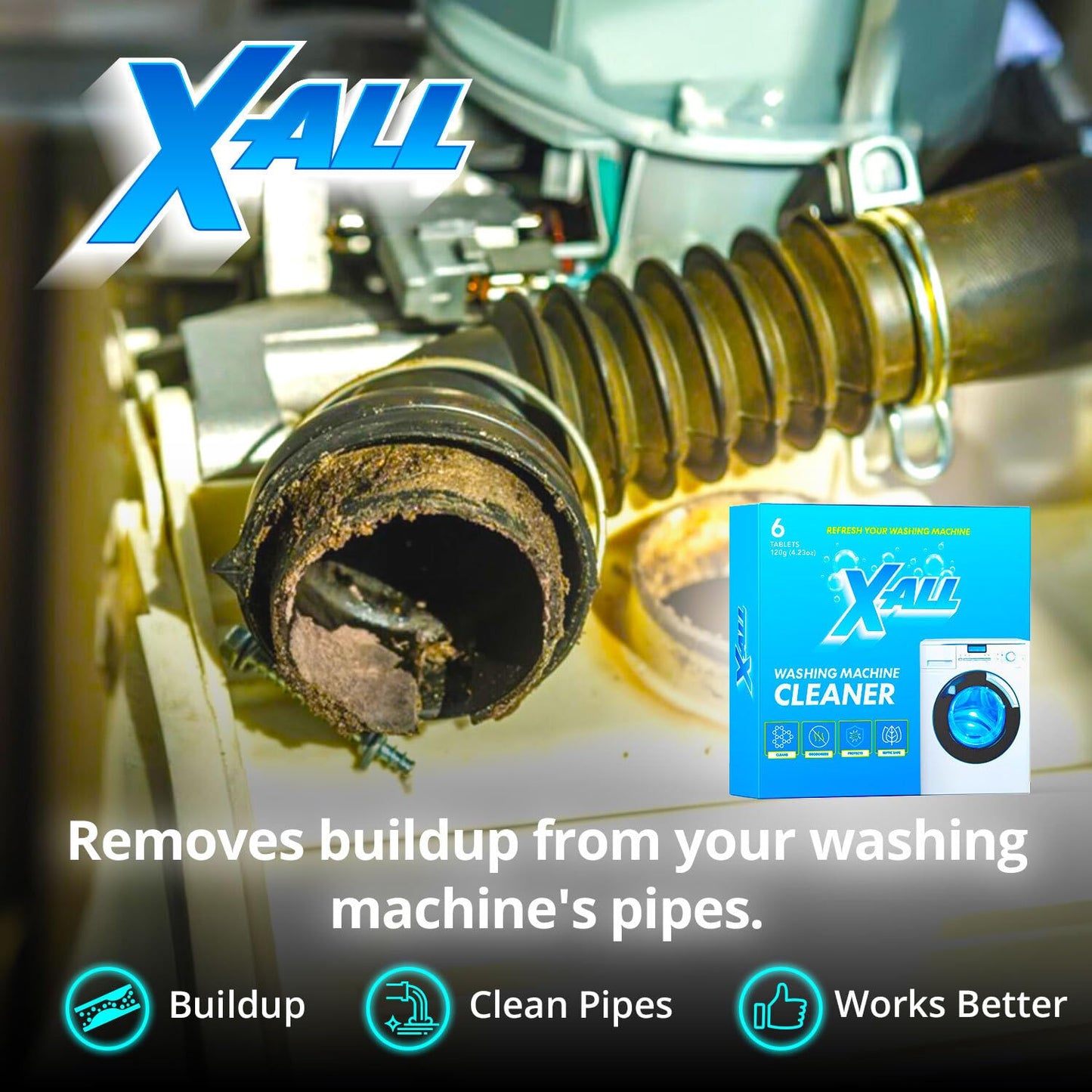 X-ALL Washing Machine Cleaner - Deep Cleaning Tablets, Cleans and refreshes the interior, Limescale and Mineral-Buildup - Deep Cleans Dirt for HE