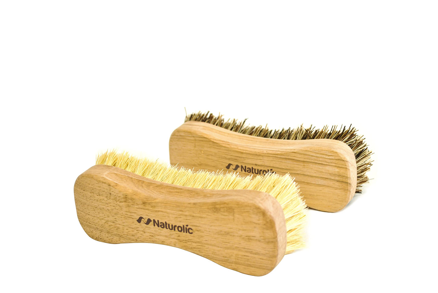 Naturolic All-Natural Wooden Scrub Brush Set | Wooden Handle | Tampico and Palmyra bristles | Eco Friendly Cleaning Products | Pack of 2