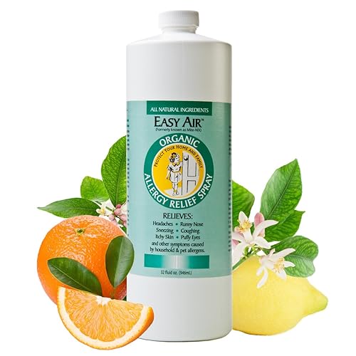 Easy Air Organic Allergy Relief Spray, Clear Liquid Formula for Instant Relief for Symptoms of Pet Allergies, Dust and Mite Allergy - 32 Fl Oz