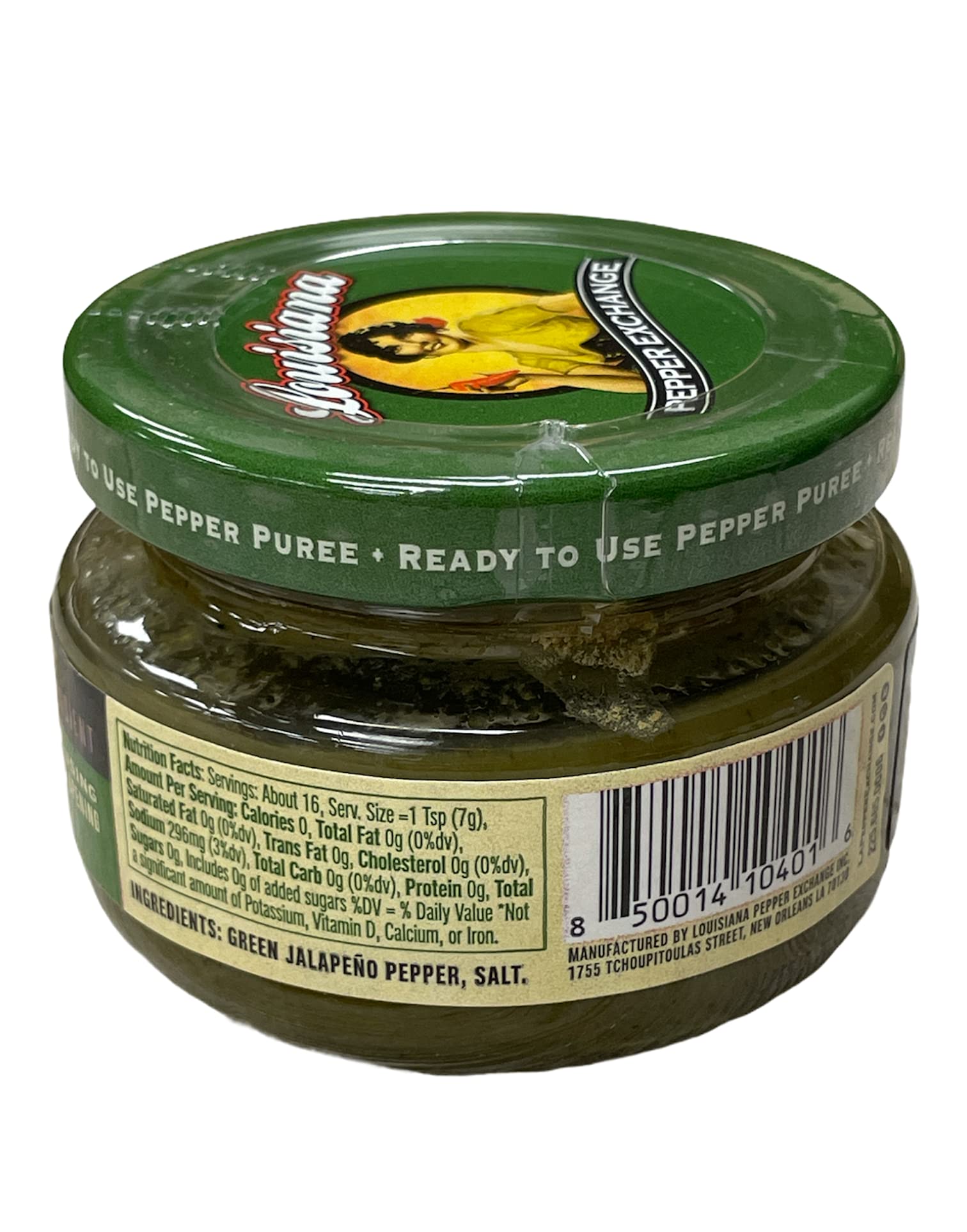 Louisiana Pepper Exchange Green Jalapeno Pepper Puree Sauce Salsa, Hot Spicy Flavor Seasoning, Plant-Based, Gluten-Free, Replaces Diced Jalapenos, 4