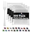 Party Solids White Plastic Forks 200 Pieces White Forks Disposable Utensils Heavy Duty Plastic Cutlery Set Disposable Cutlery Sets Flatware Sets