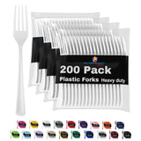 Party Solids White Plastic Forks 200 Pieces White Forks Disposable Utensils Heavy Duty Plastic Cutlery Set Disposable Cutlery Sets Flatware Sets