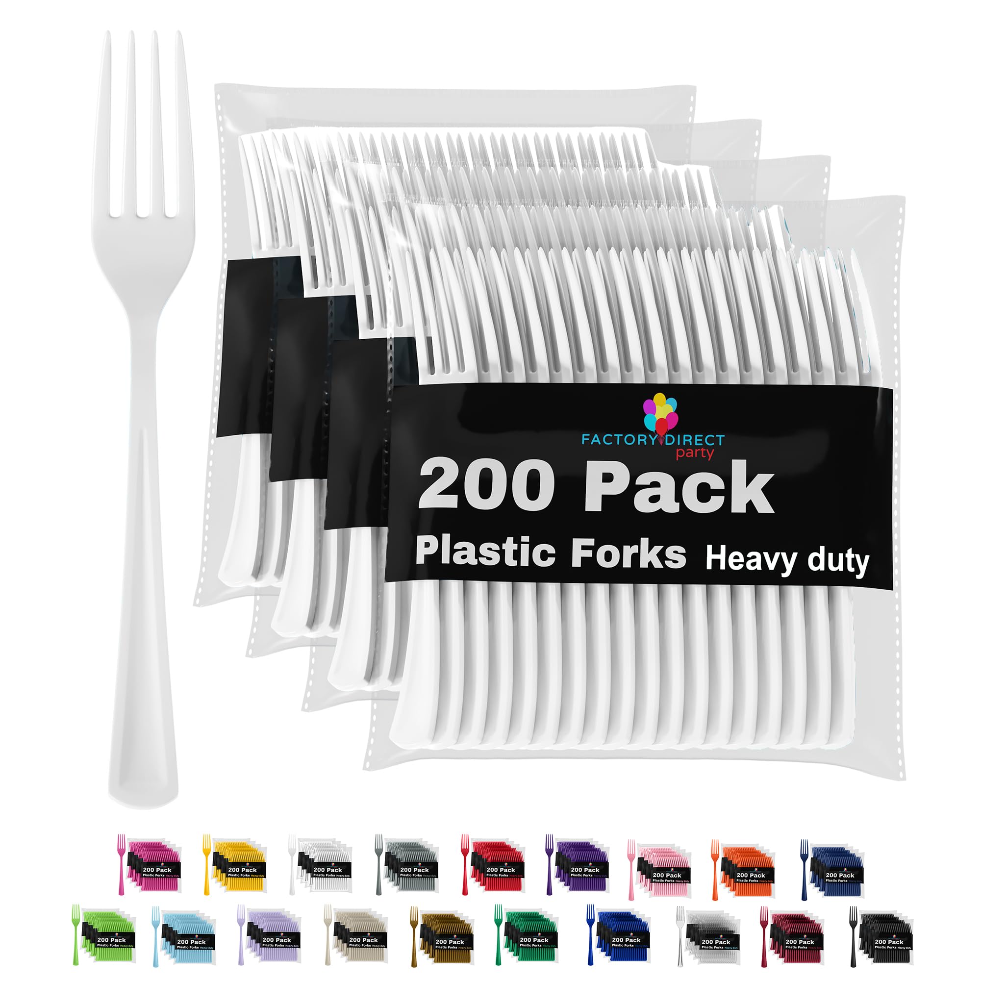 Party Solids White Plastic Forks 200 Pieces White Forks Disposable Utensils Heavy Duty Plastic Cutlery Set Disposable Cutlery Sets Flatware Sets