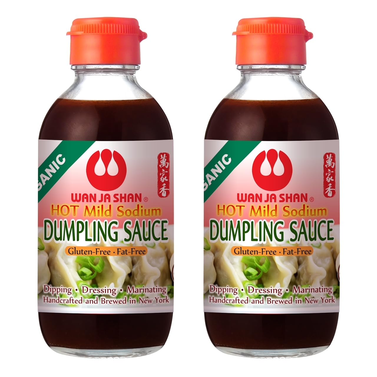 Wan Ja Shan Organic Dumpling Sauce 6.7 Oz, Pack of 2, GLUTEN FREE, FAT FREE, MILD SODIUM Great for Dumpling Dipping-Gyoza Dipping, MADE IN USA (Hot)