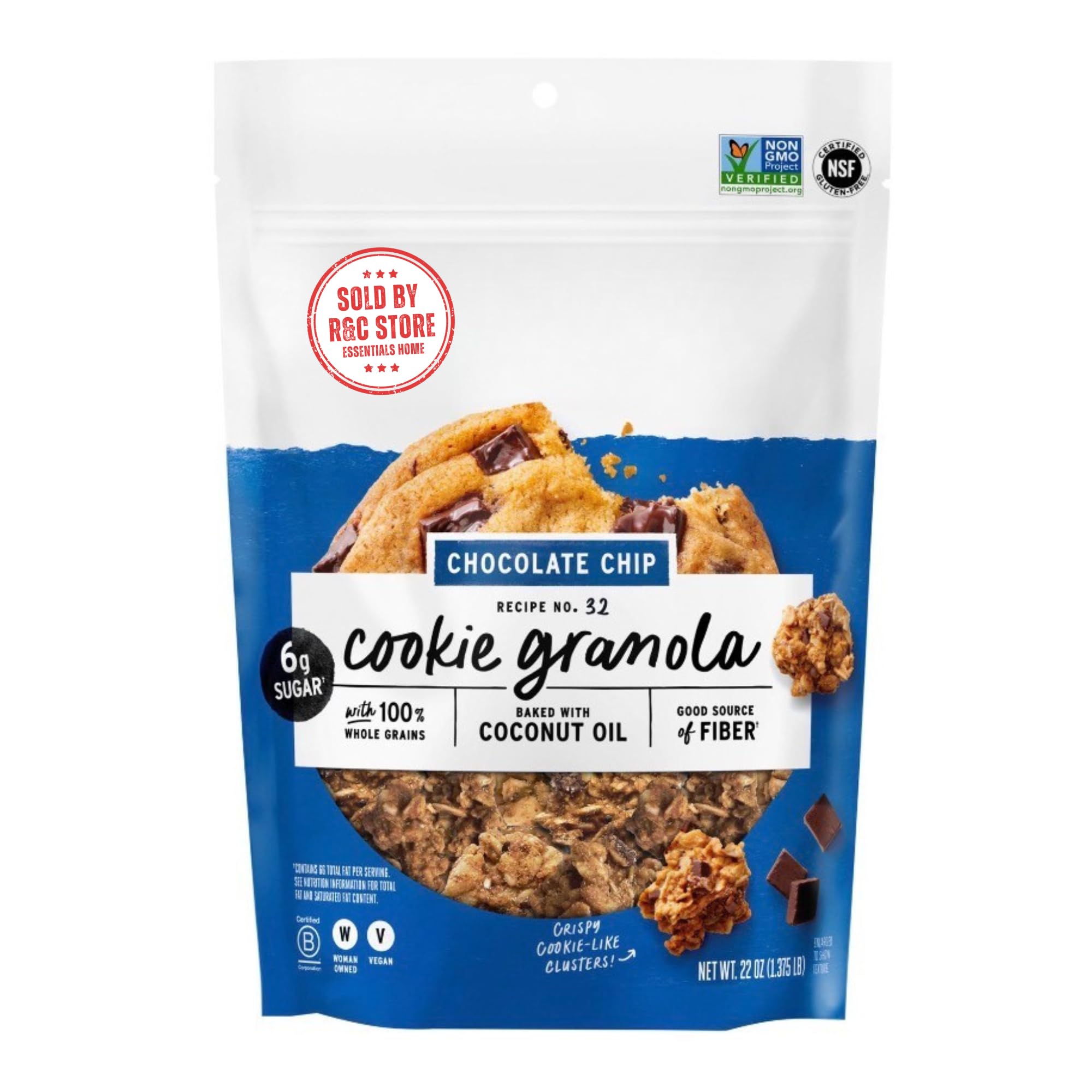 Cookie Granola (70Count) | Chocolate chip Flavor | Gluten Free | Nut Free | Organic Snacks by R&C Store