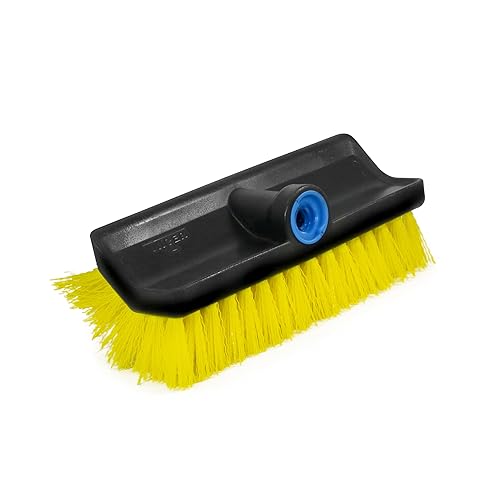 Unger Professional HydroPower Lock-On 10” Bi-Level Scrub Brush, Cleaning Supplies, Scrubber Tool, Compatible with Waterflow Poles, Use in Garage