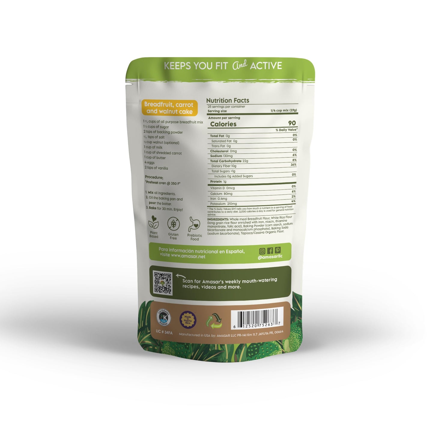 Amasar | All-Purpose Breadfruit Baking Mix | Gluten Free Made with Breadfruit & Cassava Flour | Plant Based All-Purpose Flour for Desserts & Dishes | 9g of Fiber per Serving, 24 Oz