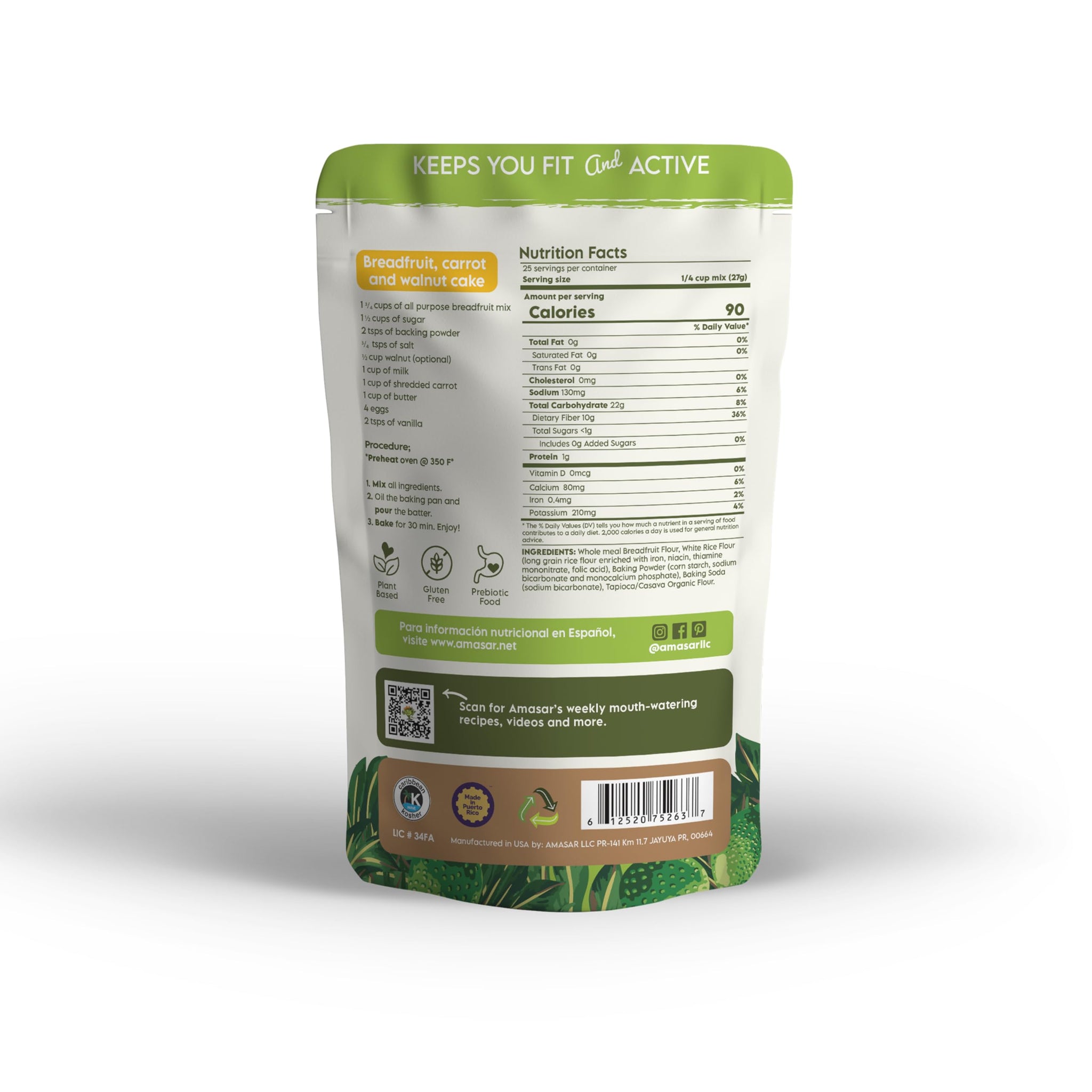 Amasar | All-Purpose Breadfruit Baking Mix | Gluten Free Made with Breadfruit & Cassava Flour | Plant Based All-Purpose Flour for Desserts & Dishes | 9g of Fiber per Serving, 24 Oz