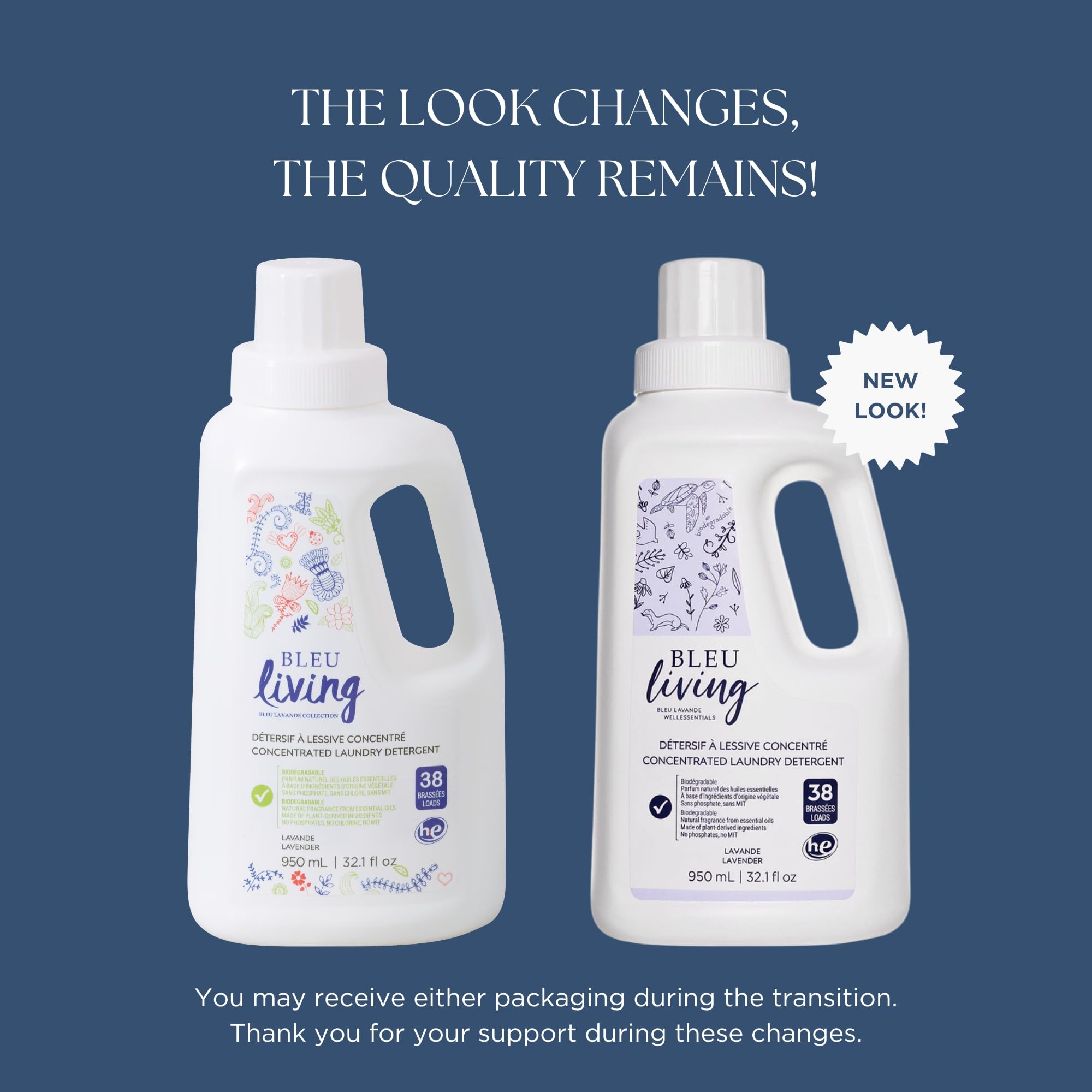 Bleu Lavande - 3 Pack Natural Liquid Laundry Detergent - Concentrated Detergent - Biodegradable - Pure Lavender Essential Oil - No Phosphates - No