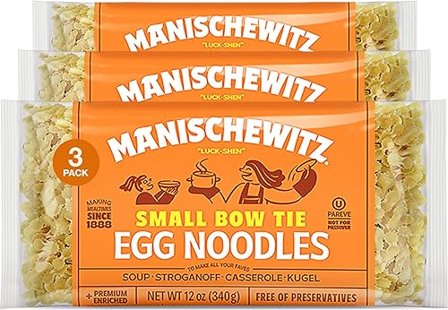 Manischewitz Small Farfalle Pasta | Small Bow Tie Egg Noodles, 12oz (3 Pack) | Homestyle Taste & Texture, Enriched, Perfect for Kasha Varnishkes, No