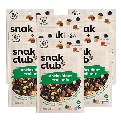 Snak Club Antioxidant Trail Mix 5.5oz (Pack of 6 Resealable Bags)