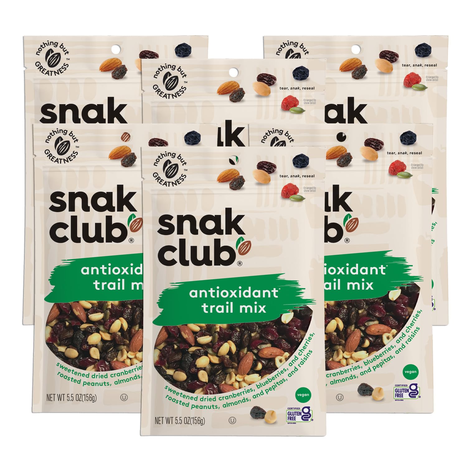 Snak Club Antioxidant Trail Mix 5.5oz (Pack of 6 Resealable Bags)