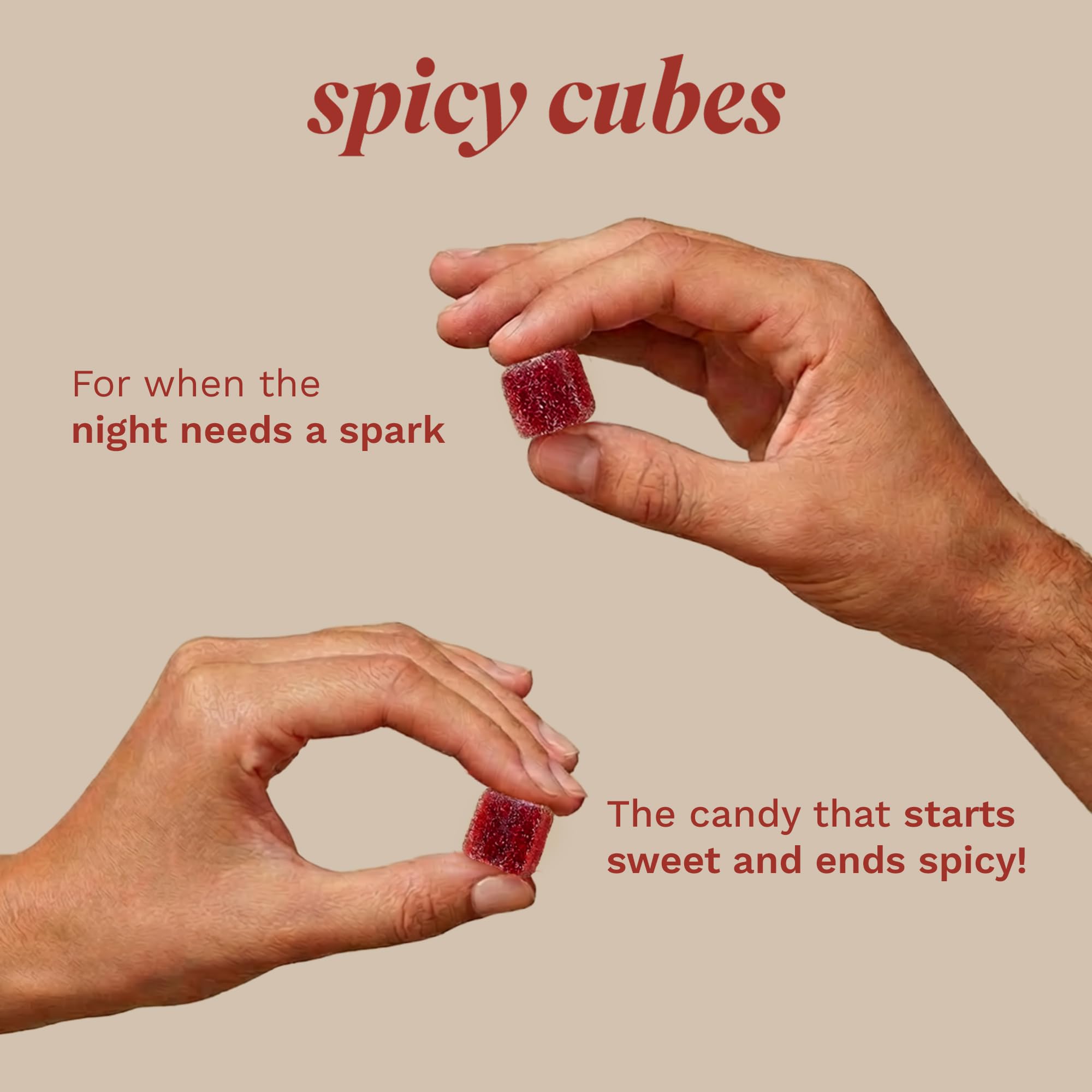 Spicy Cubes Hot Peach Gummies - Sweet & Spicy Chili Sugar Coating - Maca Root & Muira Puama for Energy, Mood & Vitality - Fun Treat for Couples