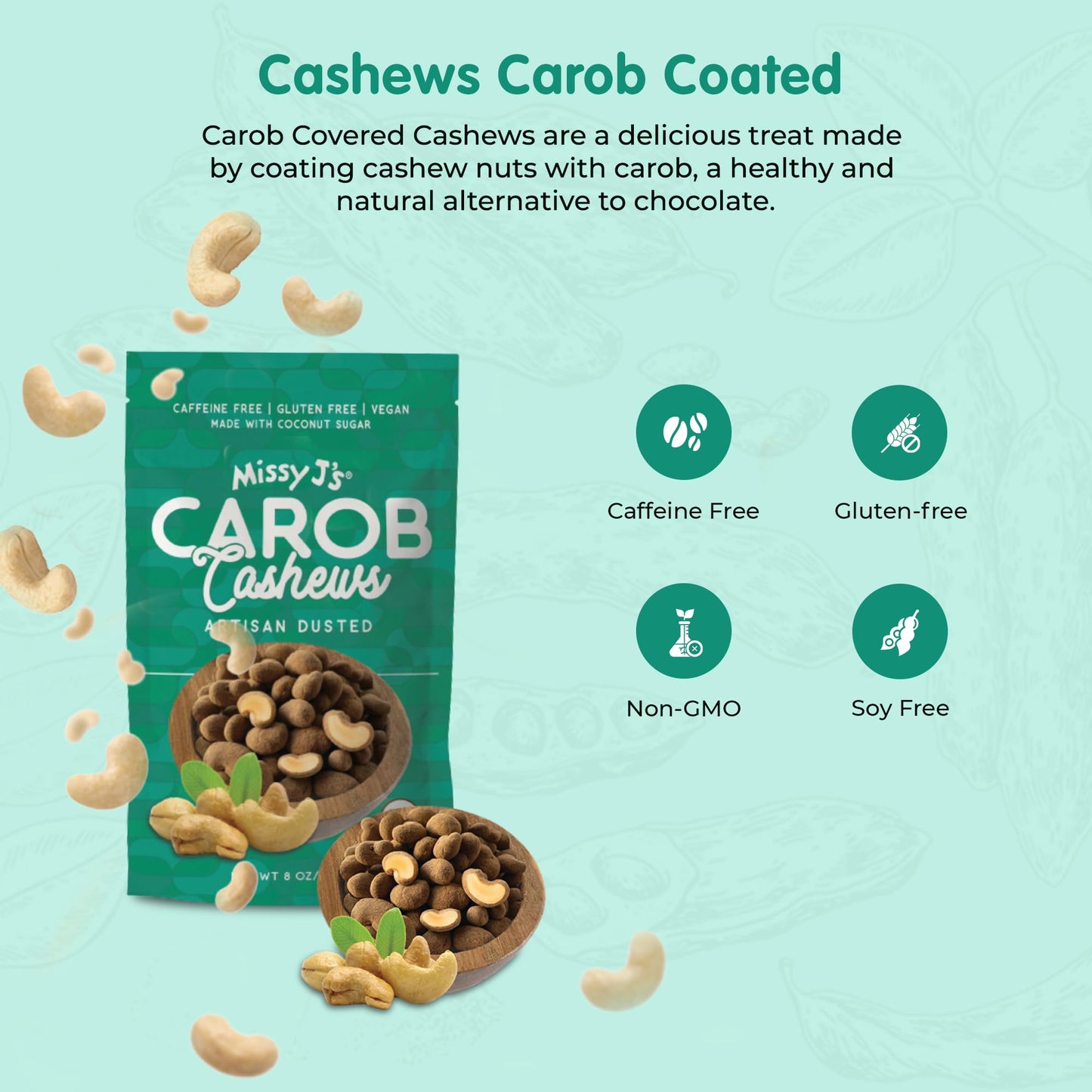 Missy J's Organic Carob Covered Cashews 8 Oz 3 Pack, Vegan Gluten Free, Substitute for Chocolate, Perfect for Snacks and Treats