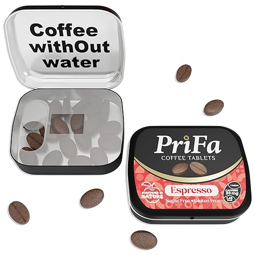 PriFa Sweet Espresso Coffee Tablets - Water-Free Instant Coffee, Sugar-Free, Sweetened with Stevia, Pocket-Sized, On-The-Go Caffeine Boost - 30mg