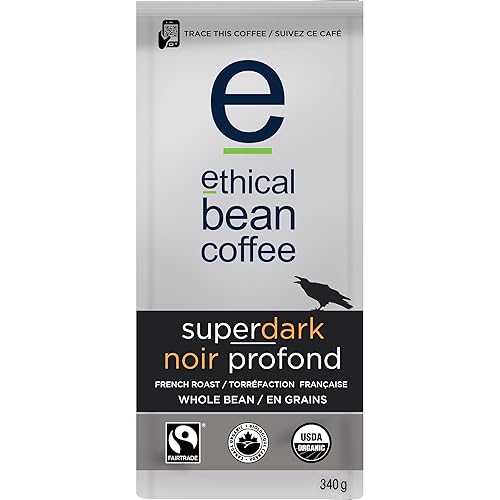 ETHICAL BEAN COFFEE Organic Whole Bean Super Dark Coffee, 340 GR