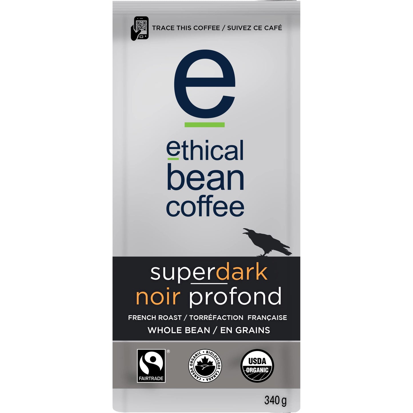 ETHICAL BEAN COFFEE Organic Whole Bean Super Dark Coffee, 340 GR