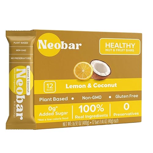 NEOBAR Lemon Coconut Plant-Based Vegan Snack Bars, Gluten Free Dairy Free Snacks, No Added Sugar, No Preservatives, Non-GMO | 12 Count