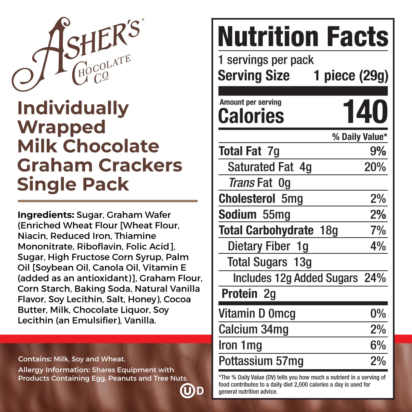 Asher's Chocolates, Chocolate Covered Grahams, Gourmet Sweet and Salty Candy, Individually Wrapped Snack, Family Owned Since 1892 (Milk Chocolate, 18