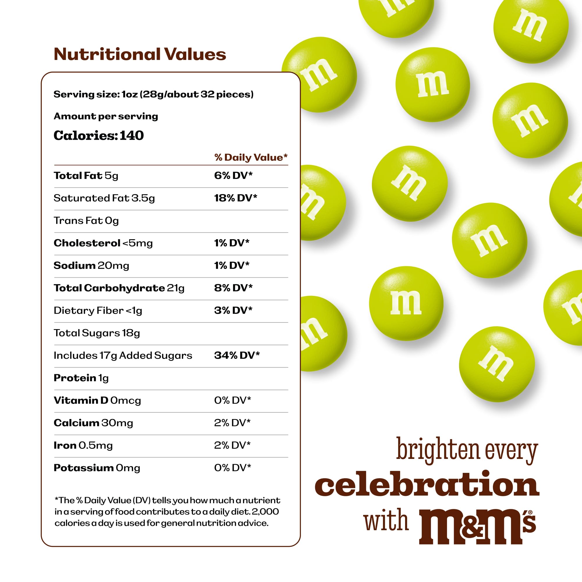 M&M’S WORLD Electric Green Milk Chocolate Candy - 2lbs of Bulk Chocolate Candy in a Resealable Pack for Birthdays, Graduations, St. Patrick's Day