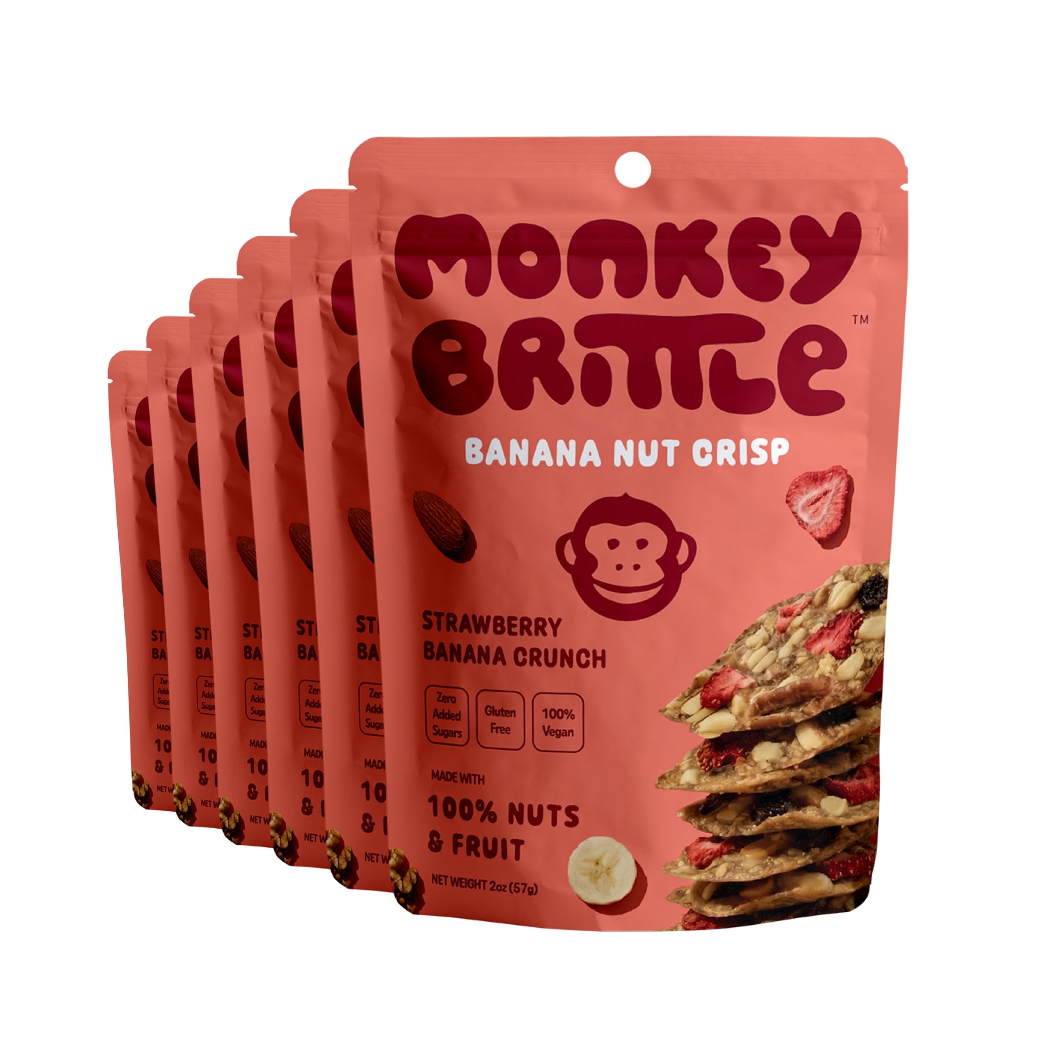 Monkey Brittle Healthy Snacks, Crispy Plant-Based Treats for Kids & Adults, Vegan & Gluten-Free, All-Natural Snack for School, Sports, Camping