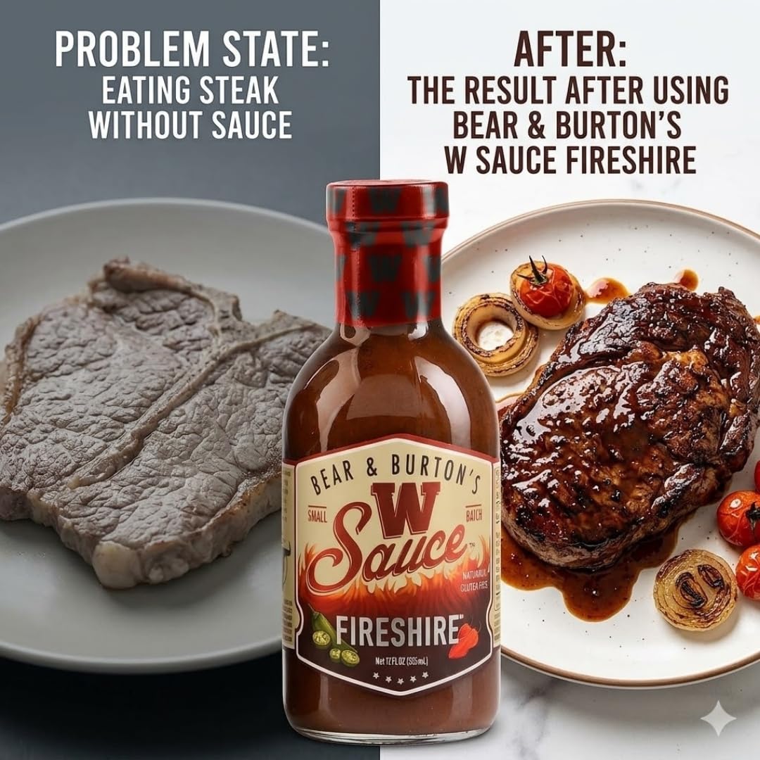 Bear & Burton's The W Sauce Fireshire Sauce - 12 oz Bottles - Worcestershire Style - Worshestire Flavor - Worcester Alternative Original