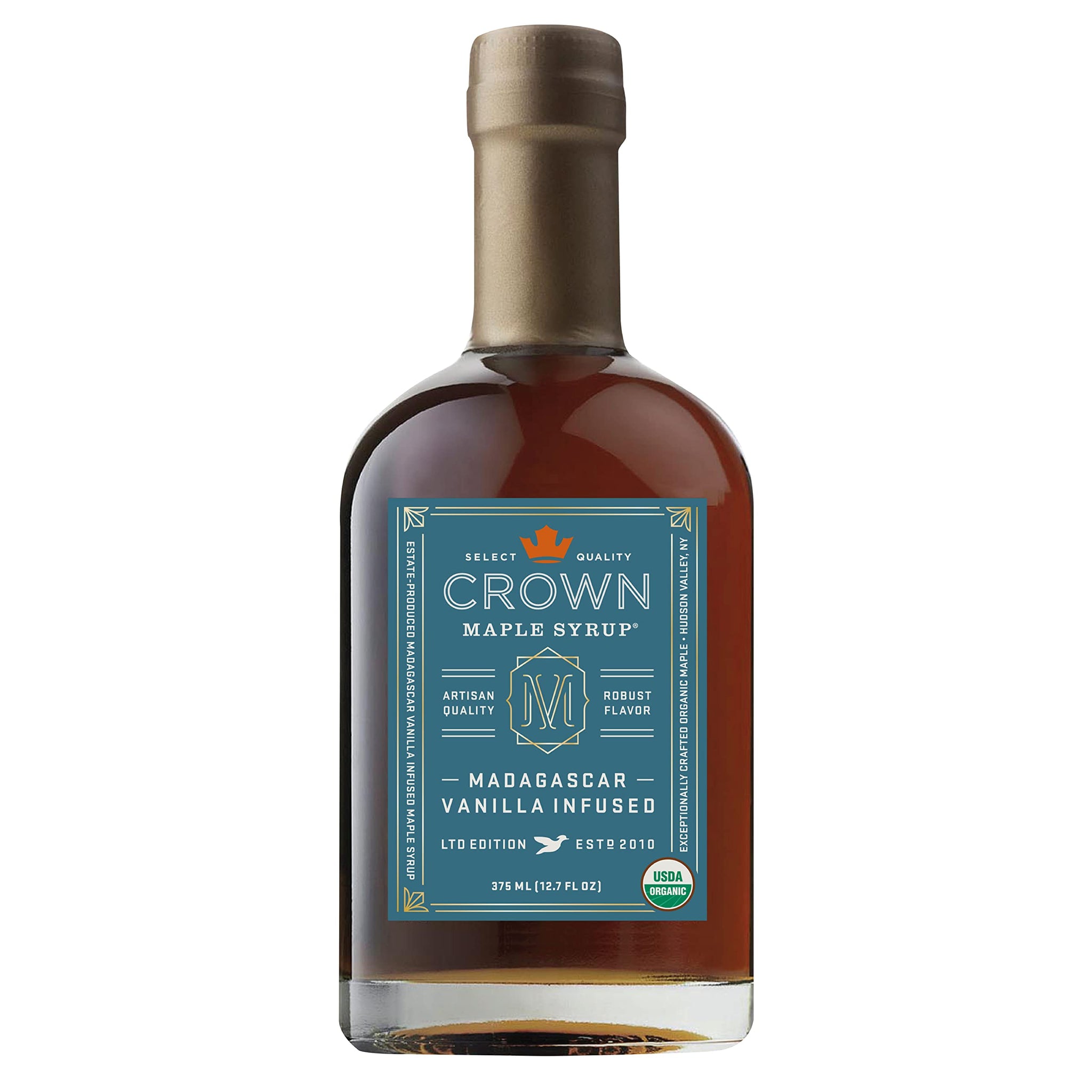 Crown Maple Certified Organic Madagascar Vanilla Infused Maple Syrup, Pure, Gluten Free, No Preservatives, Non-GMO Pairs well with Pancakes, Coffee