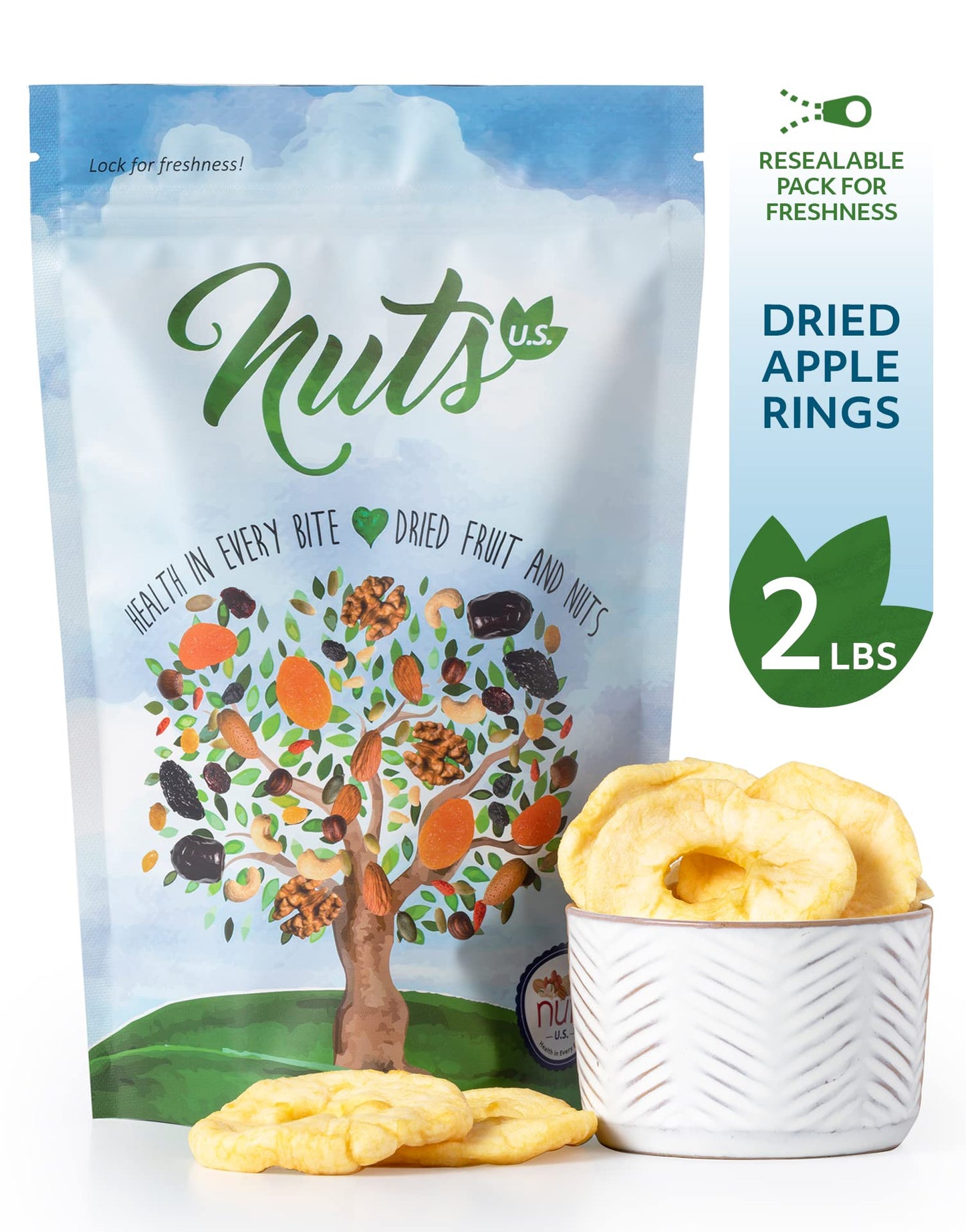 NUTS U.S. - Dried Apple Rings | No Added Sugar | No Artificial Color | Chewy Texture | NON-GMO | Juicy and Natural | Packed in a Resealable Bag (2