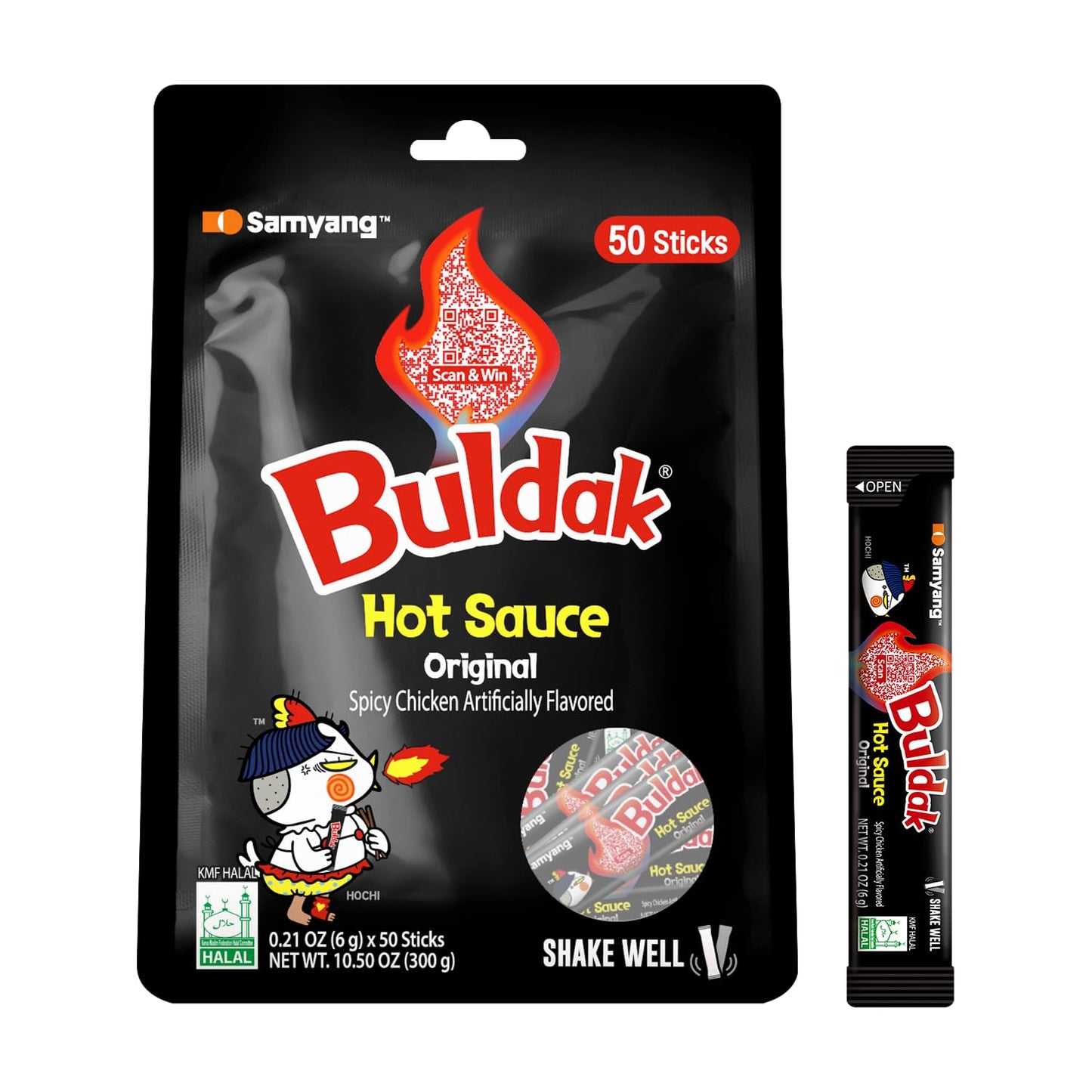 Samyang Buldak Korean Spicy Hot Chicken Stick Sauce Original Flavor Authentic Korean Sauce for Ramen Snacks and Dipping 0.17 fl oz (Pack of 50)
