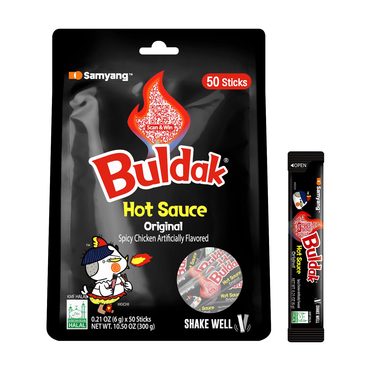 Samyang Buldak Korean Spicy Hot Chicken Stick Sauce Original Flavor Authentic Korean Sauce for Ramen Snacks and Dipping 0.17 fl oz (Pack of 50)