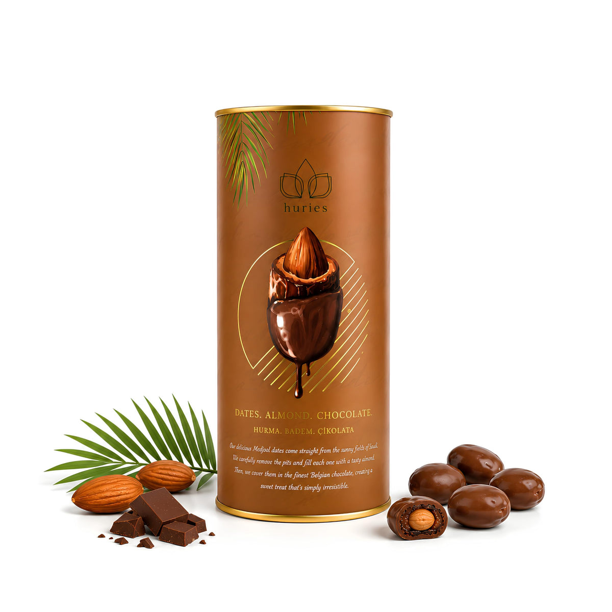 Huries Milk Chocolate Covered Dates with Almonds, Individually Wrapped Gourmet Stuffed Date Candy, Turkish Dessert Snack, 200 g