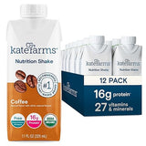 KATE FARMS Organic Nutrition Shake, Coffee, 16g Protein, 27 Vitamins and Minerals, Meal Replacement Shake, 11 oz (12 Pack)