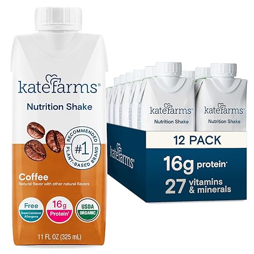 KATE FARMS Organic Nutrition Shake, Coffee, 16g Protein, 27 Vitamins and Minerals, Meal Replacement Shake, 11 oz (12 Pack)