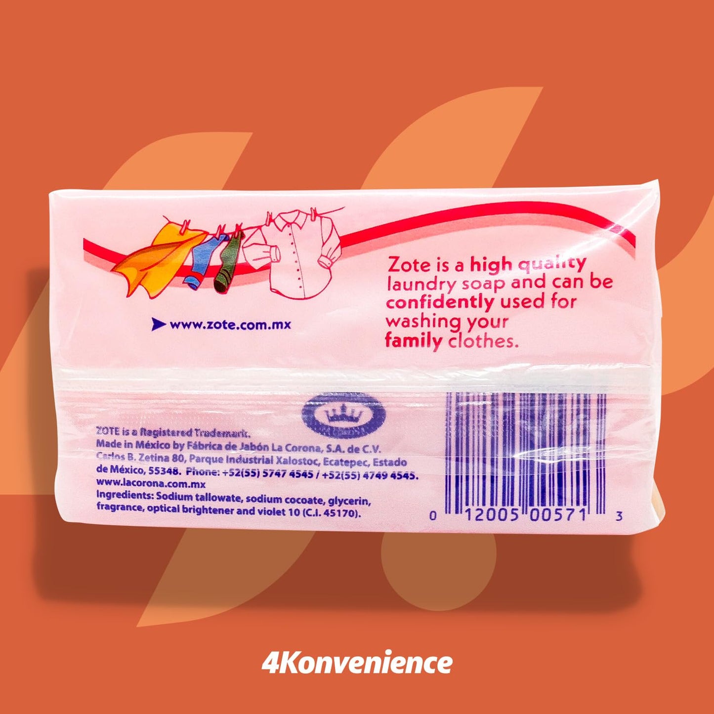 Zote Laundry Soap Pink Bar, Stain Remover Laundry Detergent for Clothes, Light & Fresh Scent, (2 Pack) 400 grams by 4K Logistics